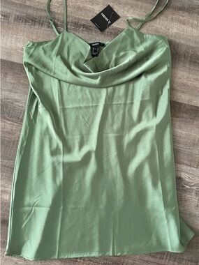 Forever 21 Light Green Satin Cowl Neck Slip Dress